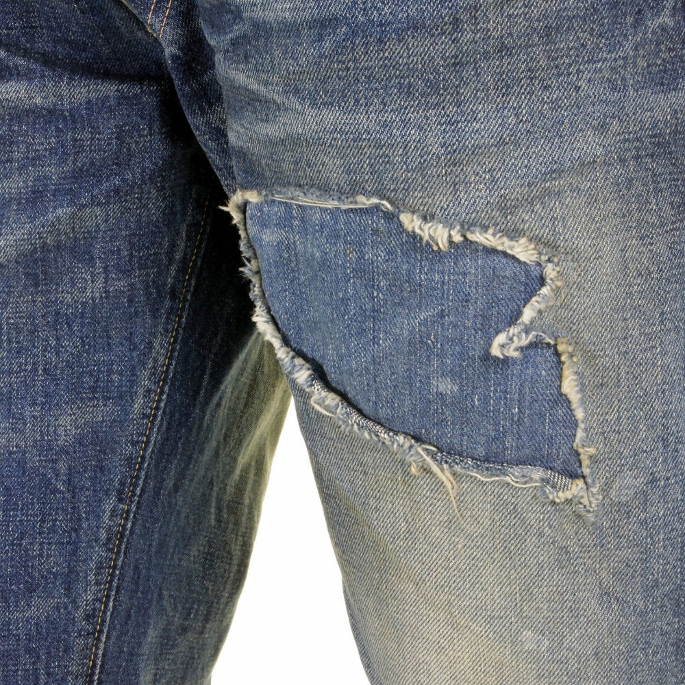 Mens 10 Year Aged Vintage Cut Lone Star Japanese Selvedge Denim Jeans with Torn and Repaired Patches SC40901R