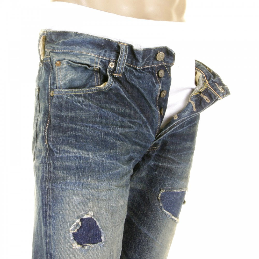 Mens Lone Star Vintage Cut 10 Year Aged Japanese Selvedge Denim Jeans with Heavy Fading and Whiskering SC40902R