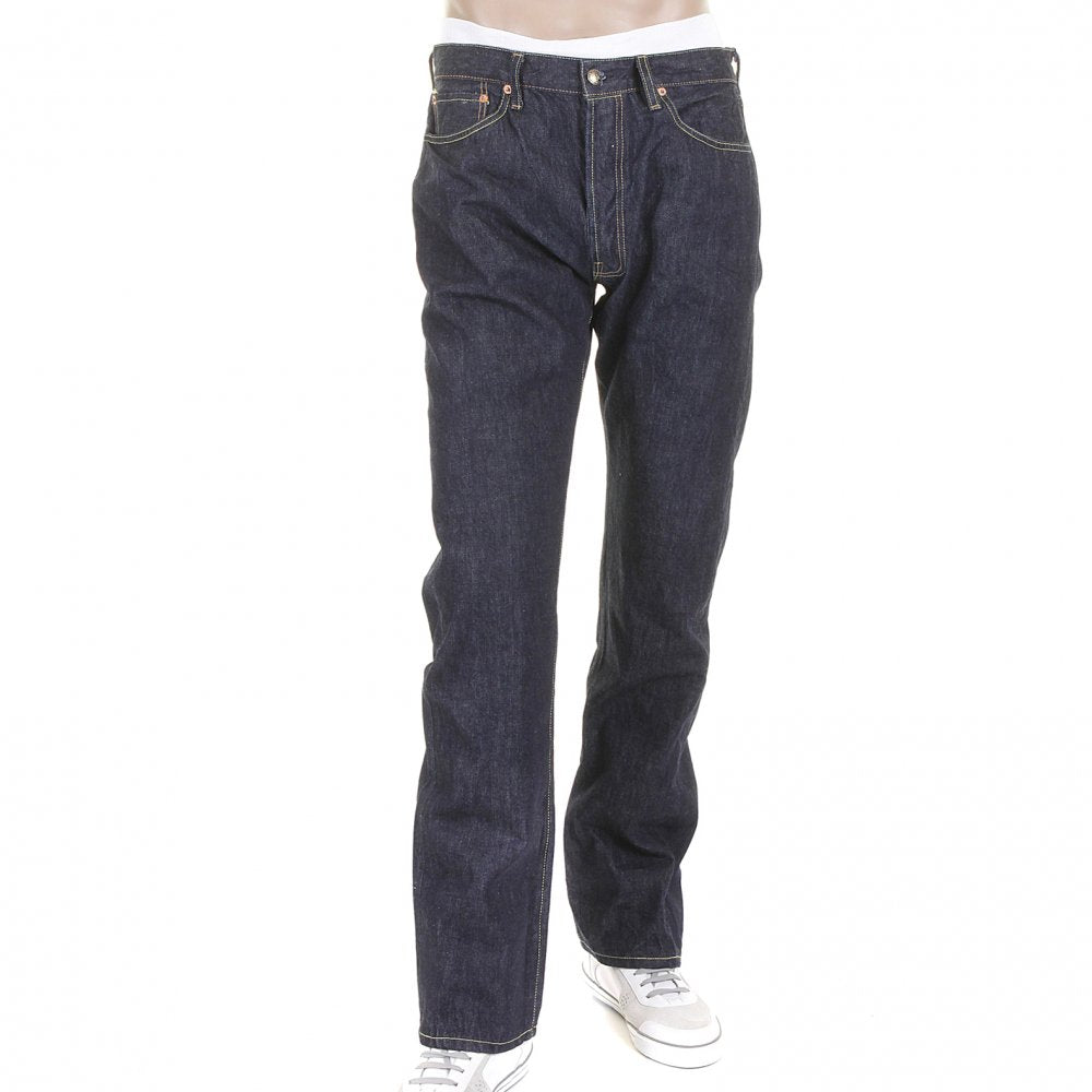 Mens Navy Slimer Cut Rinsed One Wash Low Rise Japanese Selvedge Denim Jeans SC40724A