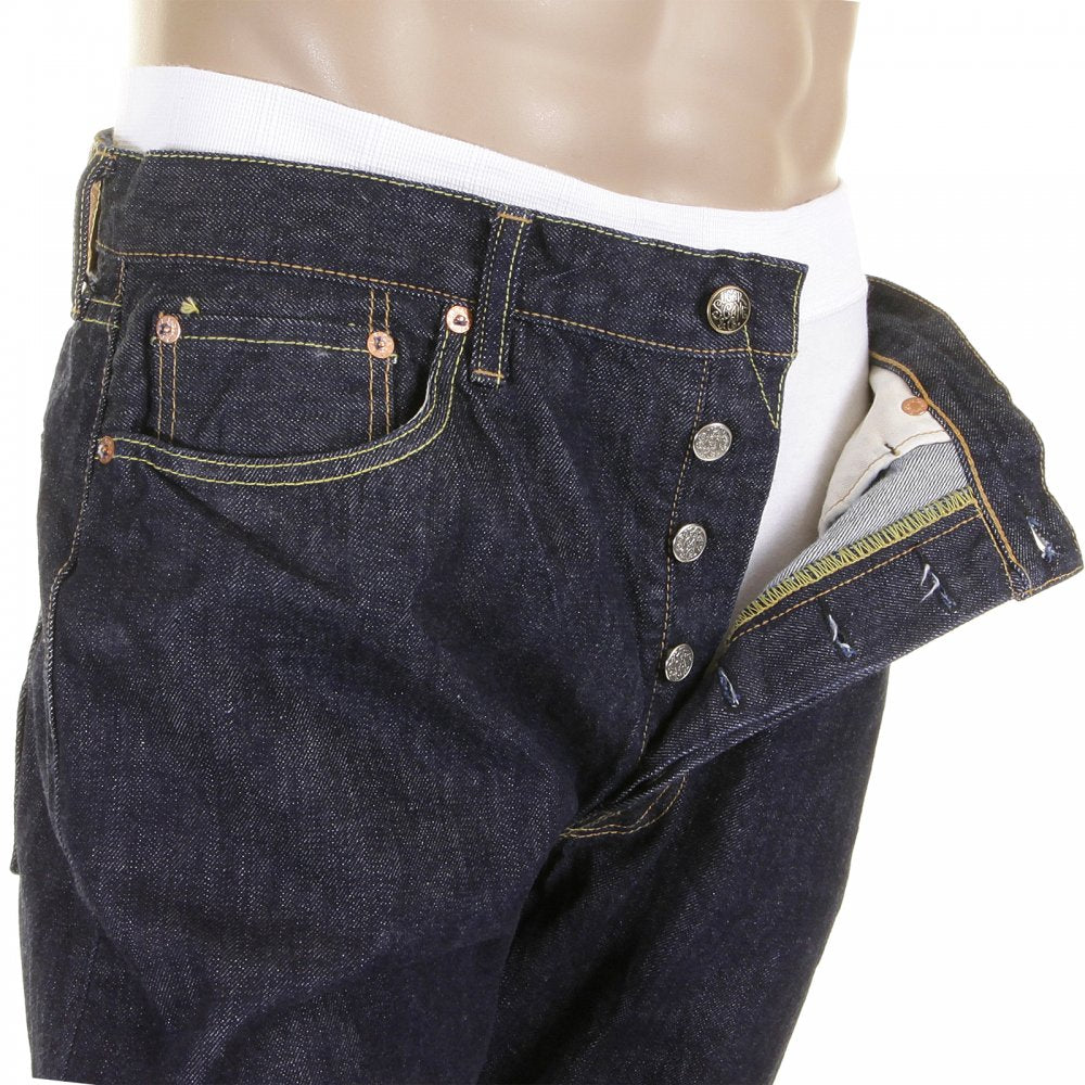 Mens Navy Slimer Cut Rinsed One Wash Low Rise Japanese Selvedge Denim Jeans SC40724A
