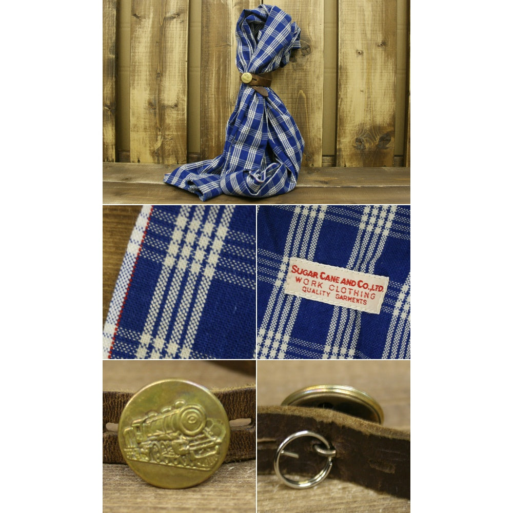 Mens One Wash Blue Palaka Vintage Cut Oversized Stole Scarf in Navy with Leather Stole Ring SC01968A