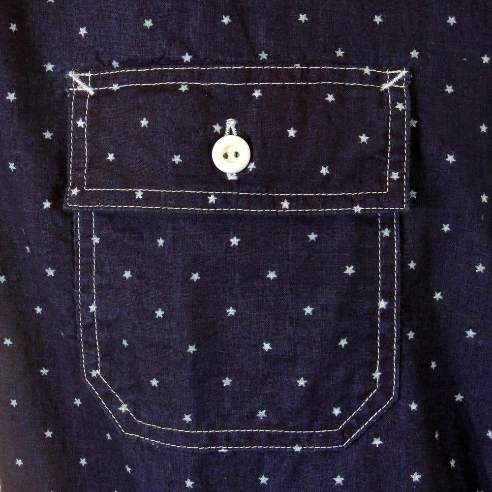 Mens Navy Vintage Cut Fiction Romance Regular Fit Long Sleeve Work Wear One Wash Shirt with Star Dots SC25675A