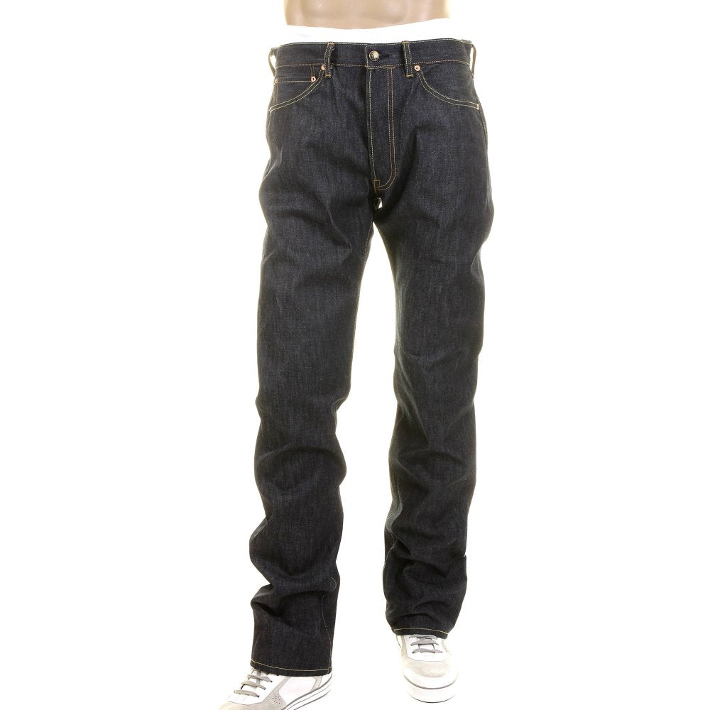 Mens Navy Slimmer Fitting Japanese Selvedge Non Wash Dry Star Denim Jeans SC40724N