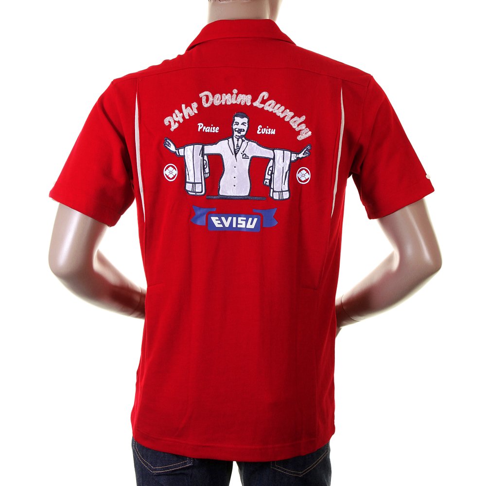 Authentic and Rare Red Shirt with 24 HOUR DENIM LAUNDRY Design
