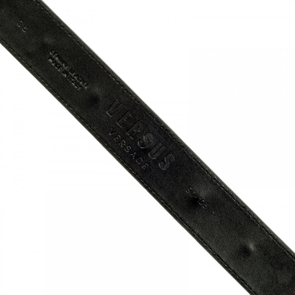 Mens Black Leather Belt with Gold Finish Rectangular Pin Buckle
