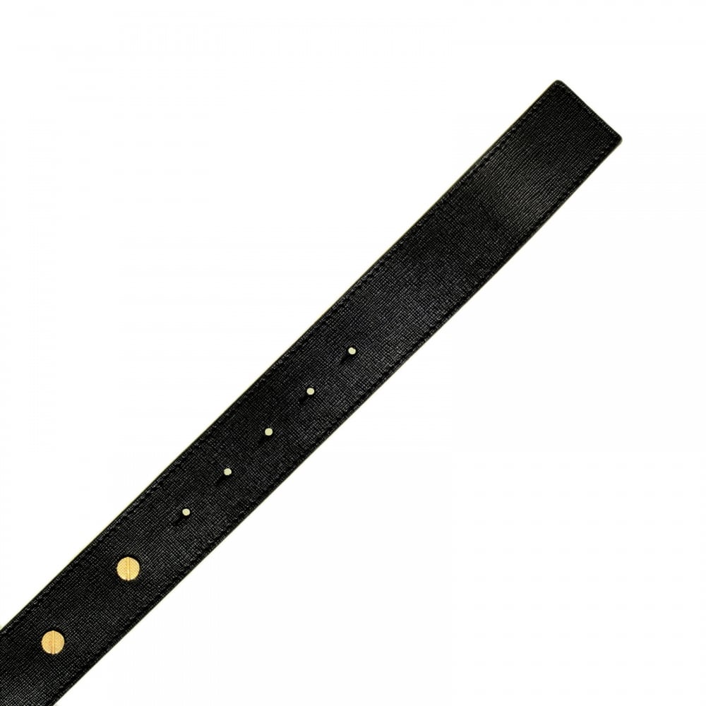 Mens Black Leather Belt with Gold Finish Rectangular Pin Buckle