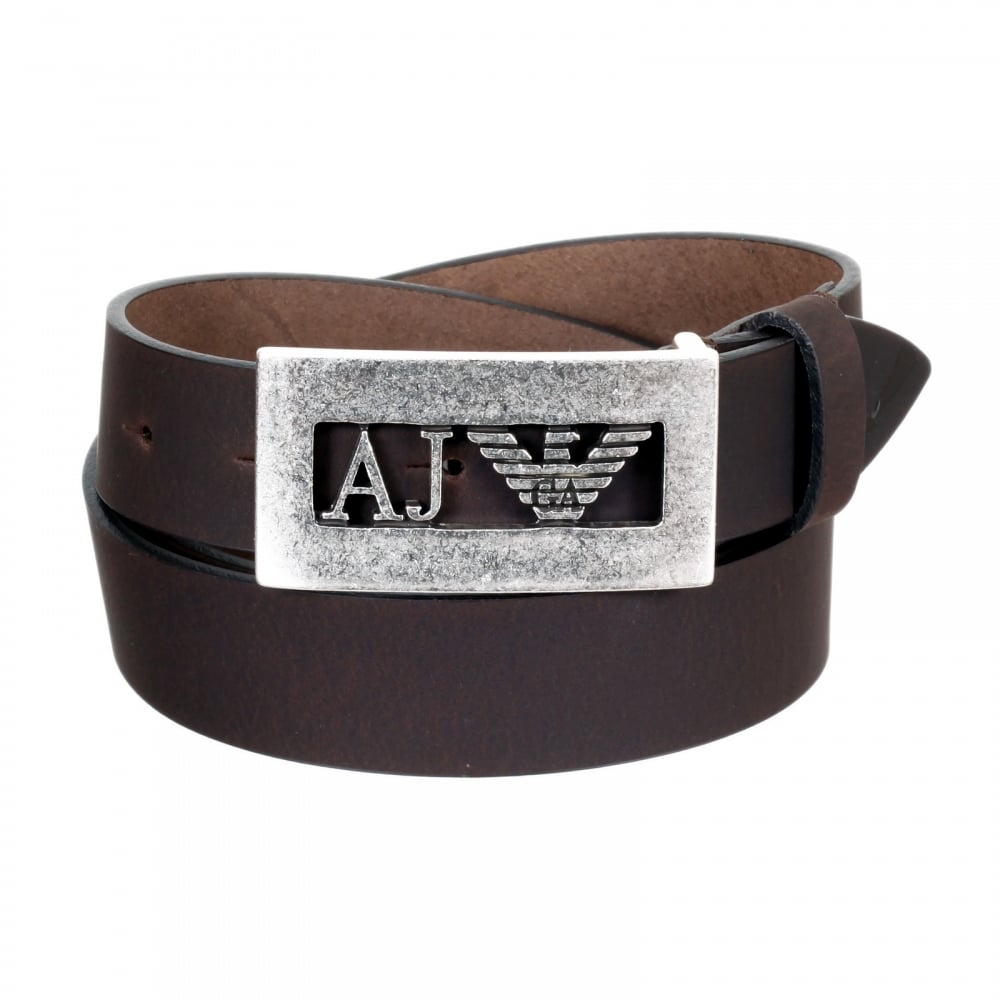 Mens Dark Brown Leather Belt A6109 B9 with Dull Silver Rectangular Buckle