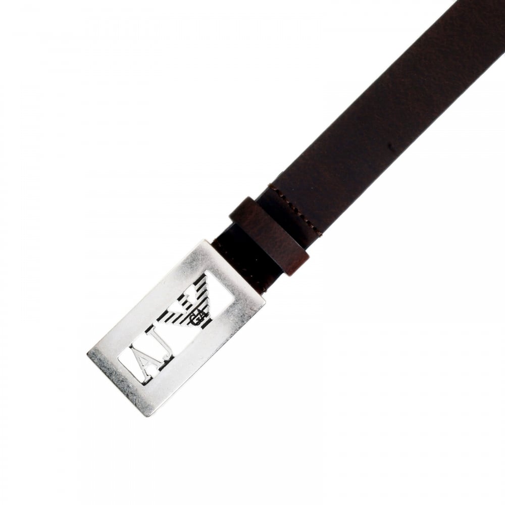Mens Dark Brown Leather Belt A6109 B9 with Dull Silver Rectangular Buckle