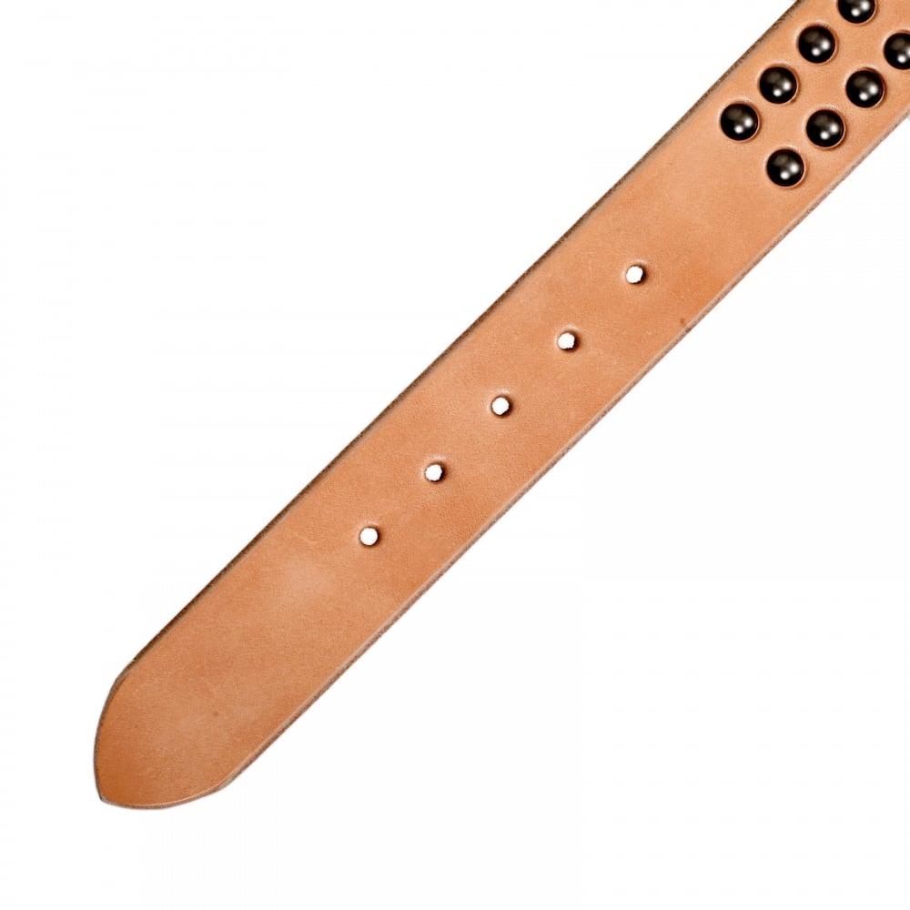 Mens Studded Beige Leather SC02322 Garrison Belt with Silver Square Buckle