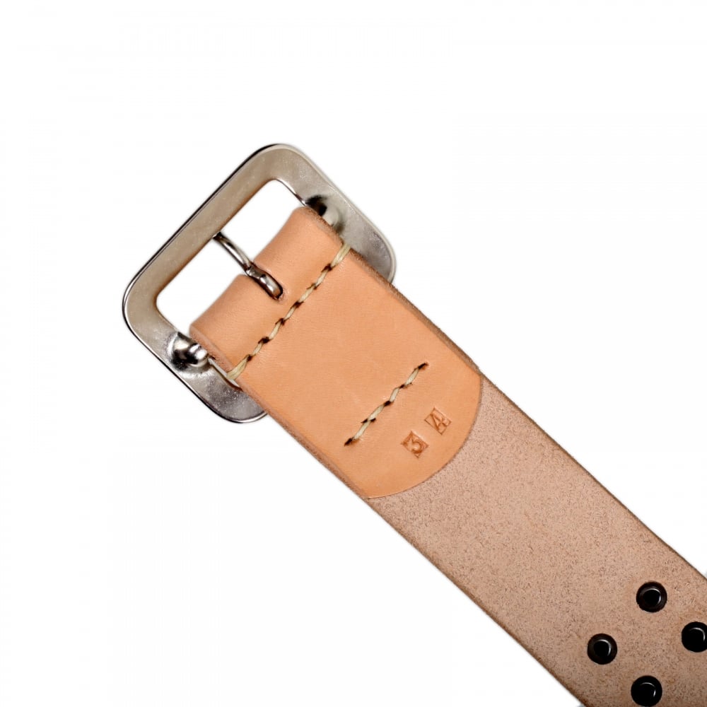 Mens Studded Beige Leather SC02322 Garrison Belt with Silver Square Buckle