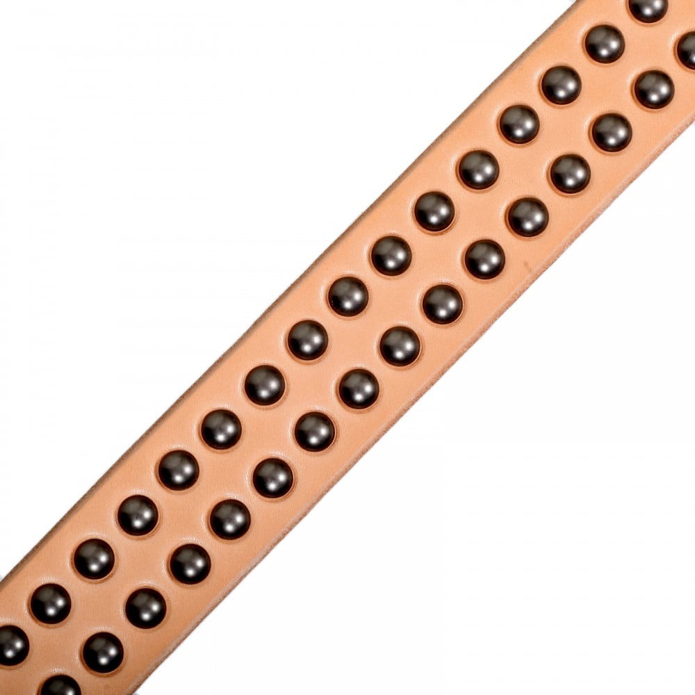 Mens Studded Beige Leather SC02322 Garrison Belt with Silver Square Buckle
