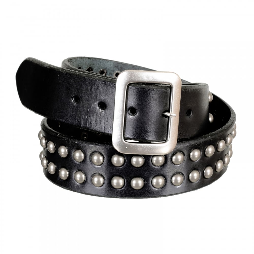 Mens Black Garrison SC02322 Leather Belt with Studs on Entire Length