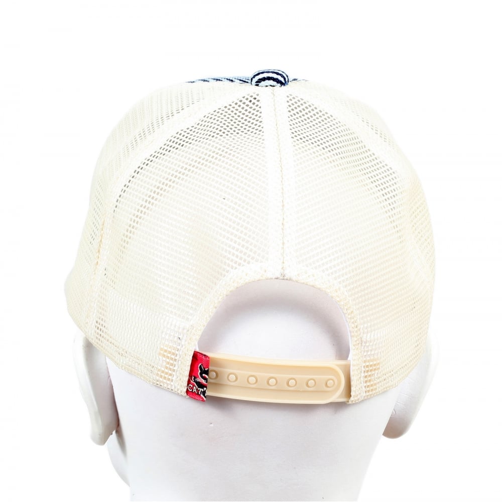 Mens CP02328 Hickory Narrow Striped Truckers Cap with Off White Mesh Back