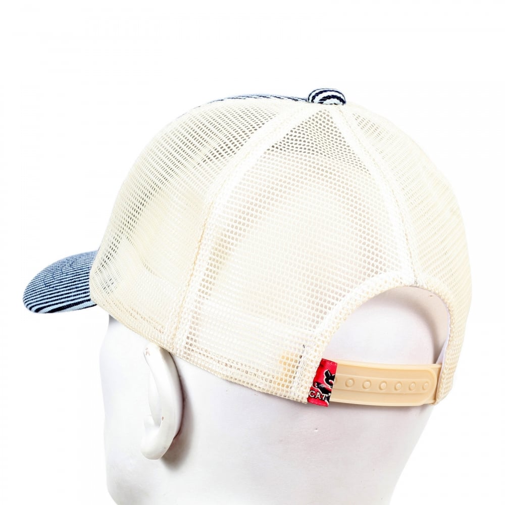 Mens CP02328 Hickory Narrow Striped Truckers Cap with Off White Mesh Back