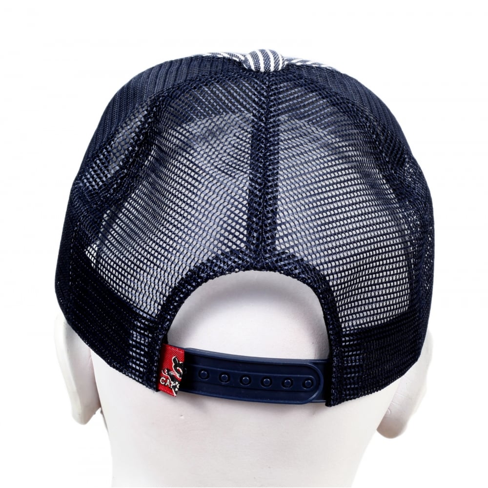 Mens CP02328 Hickory Wide Striped Truckers Cap with Navy Mesh Back