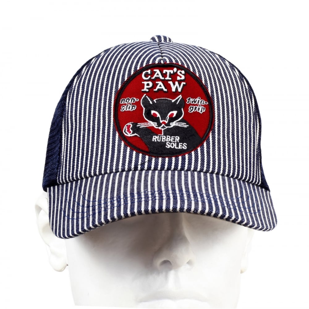 Mens CP02328 Hickory Wide Striped Truckers Cap with Navy Mesh Back