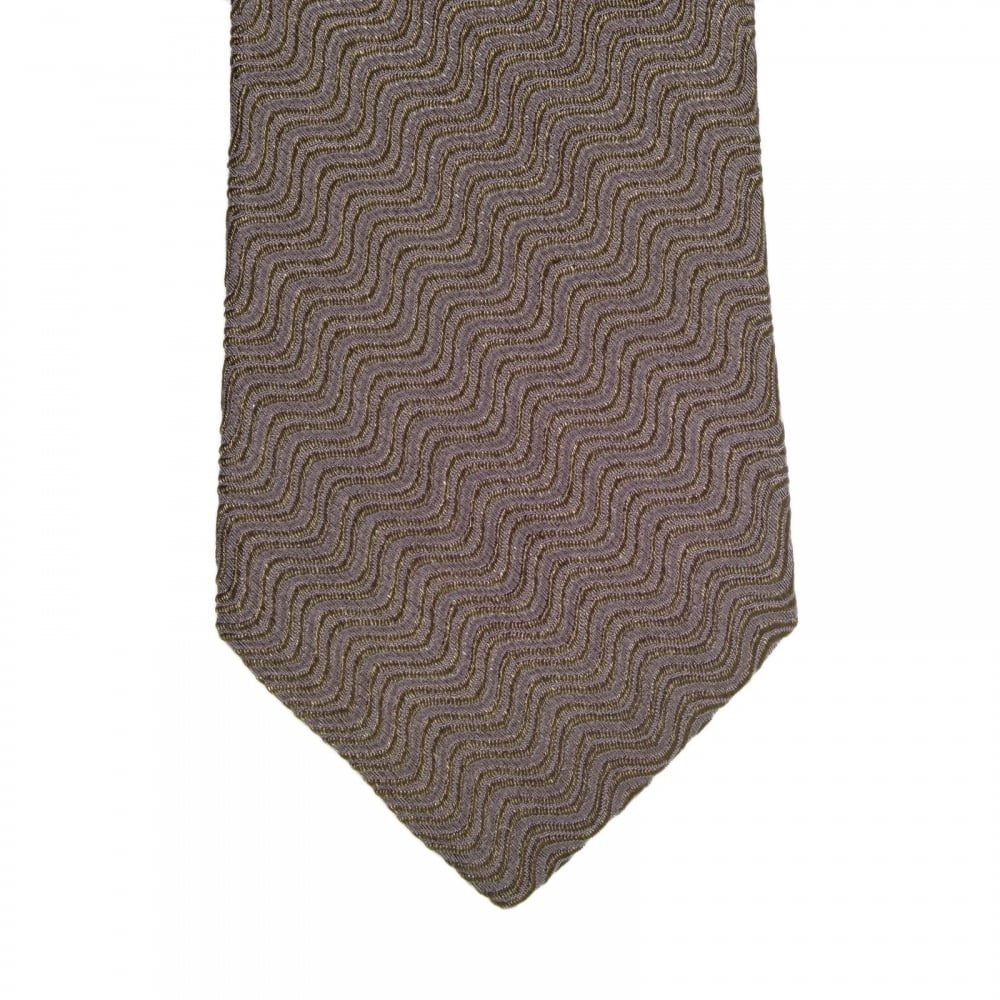 Espresso Brown Silk, Polyester, and Polyamide Mix Tie with Textured Wave Pattern