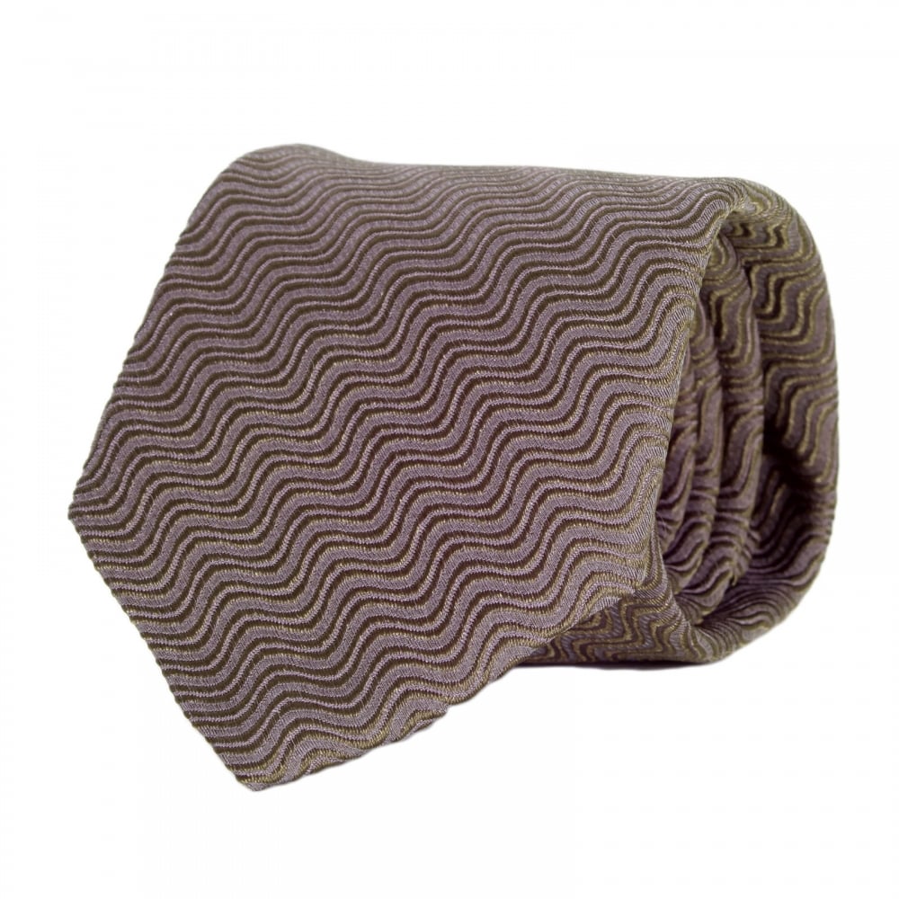 Espresso Brown Silk, Polyester, and Polyamide Mix Tie with Textured Wave Pattern