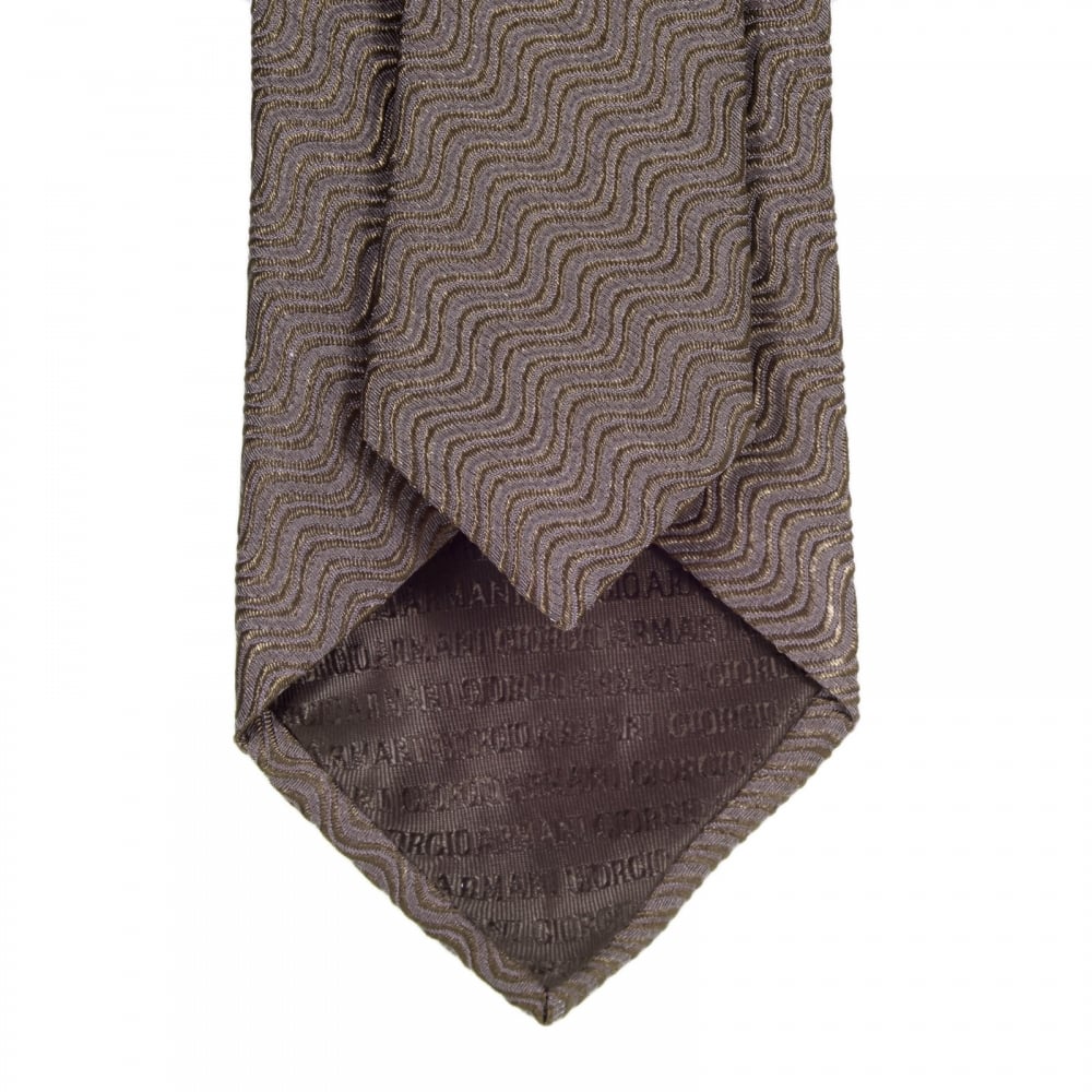 Espresso Brown Silk, Polyester, and Polyamide Mix Tie with Textured Wave Pattern