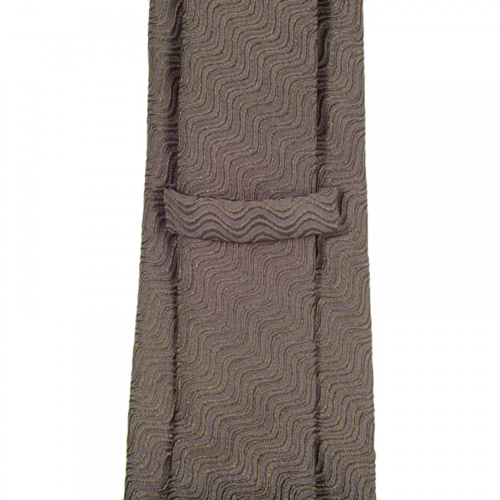 Espresso Brown Silk, Polyester, and Polyamide Mix Tie with Textured Wave Pattern