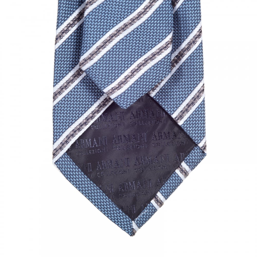 Diagonal Striped Blue 100% Silk Tie with Jacquard Logo Lining