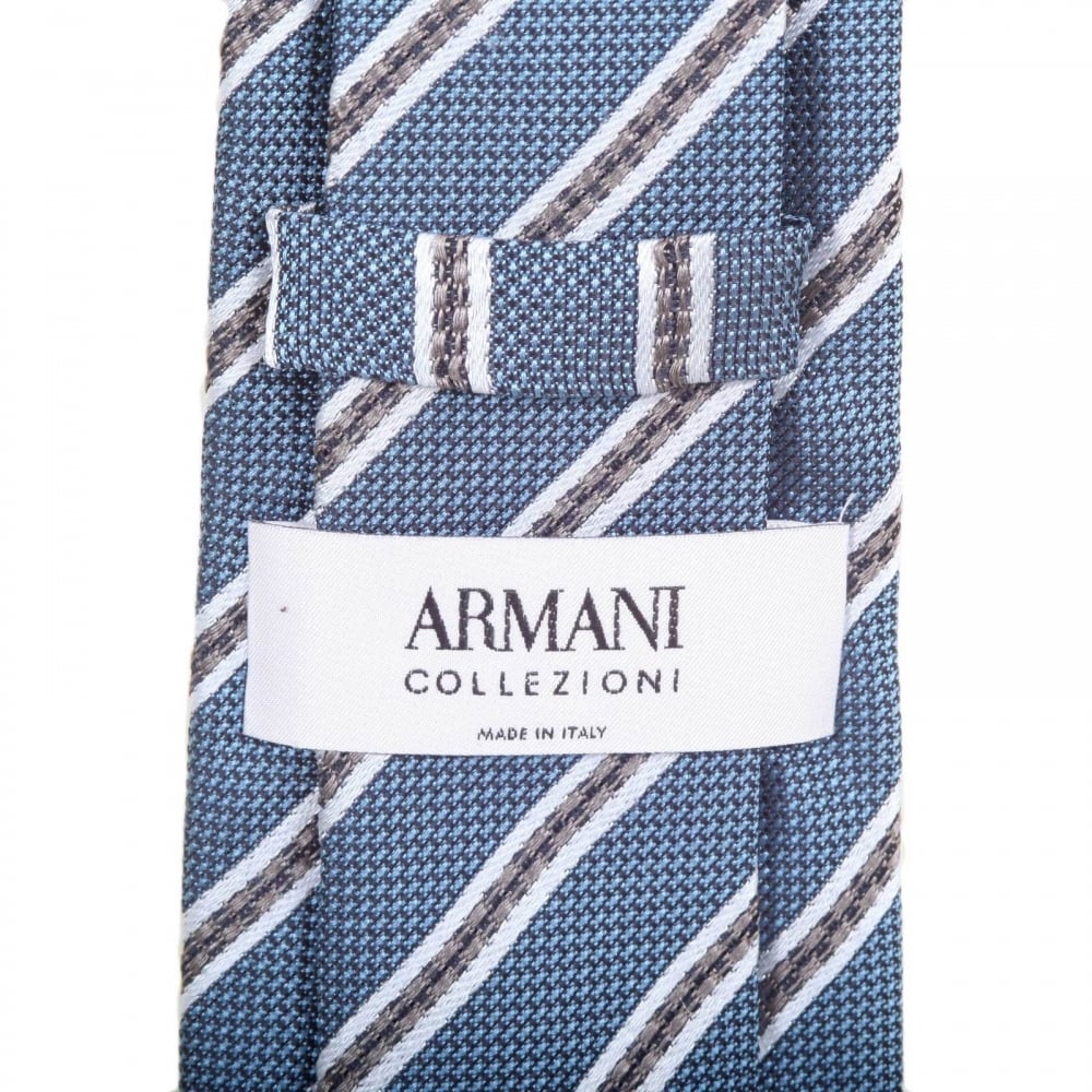 Diagonal Striped Blue 100% Silk Tie with Jacquard Logo Lining
