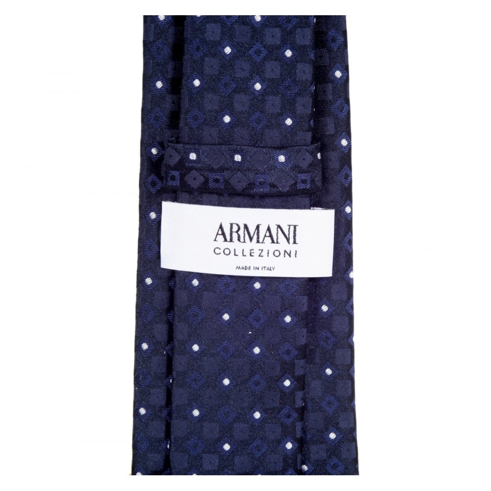 Blue Black Woven Silk Tie with Jacquard Geometric Pattern and Logo Lining
