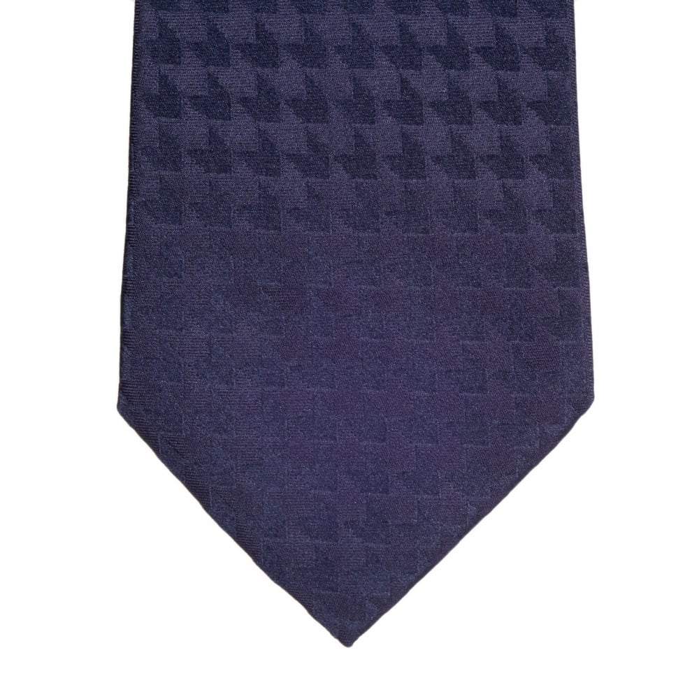 Dark Blue Woven Silk Tie with Jacquard Arrow Pattern and Logo Lining
