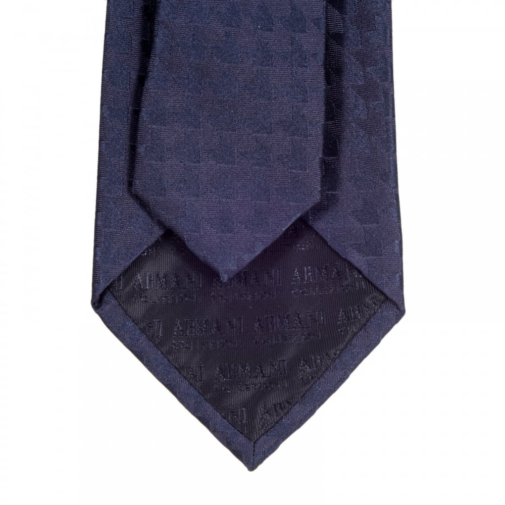 Dark Blue Woven Silk Tie with Jacquard Arrow Pattern and Logo Lining