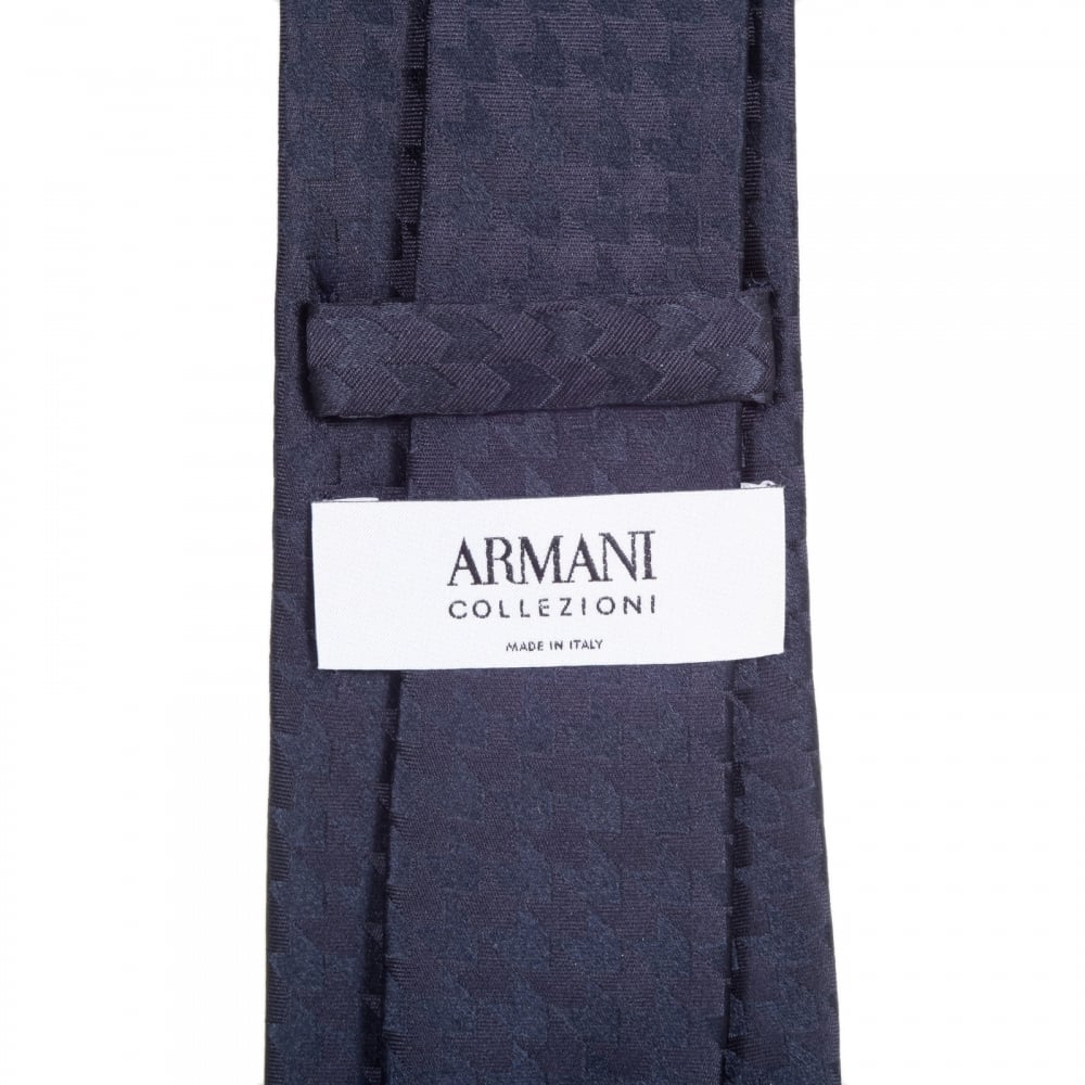 Dark Blue Woven Silk Tie with Jacquard Arrow Pattern and Logo Lining
