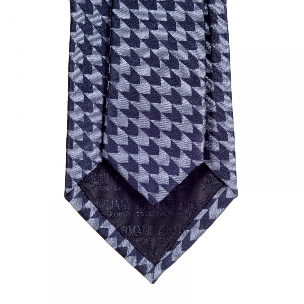 Blue Grey Woven Silk Tie with Jacquard Arrow Pattern and Logo Lining