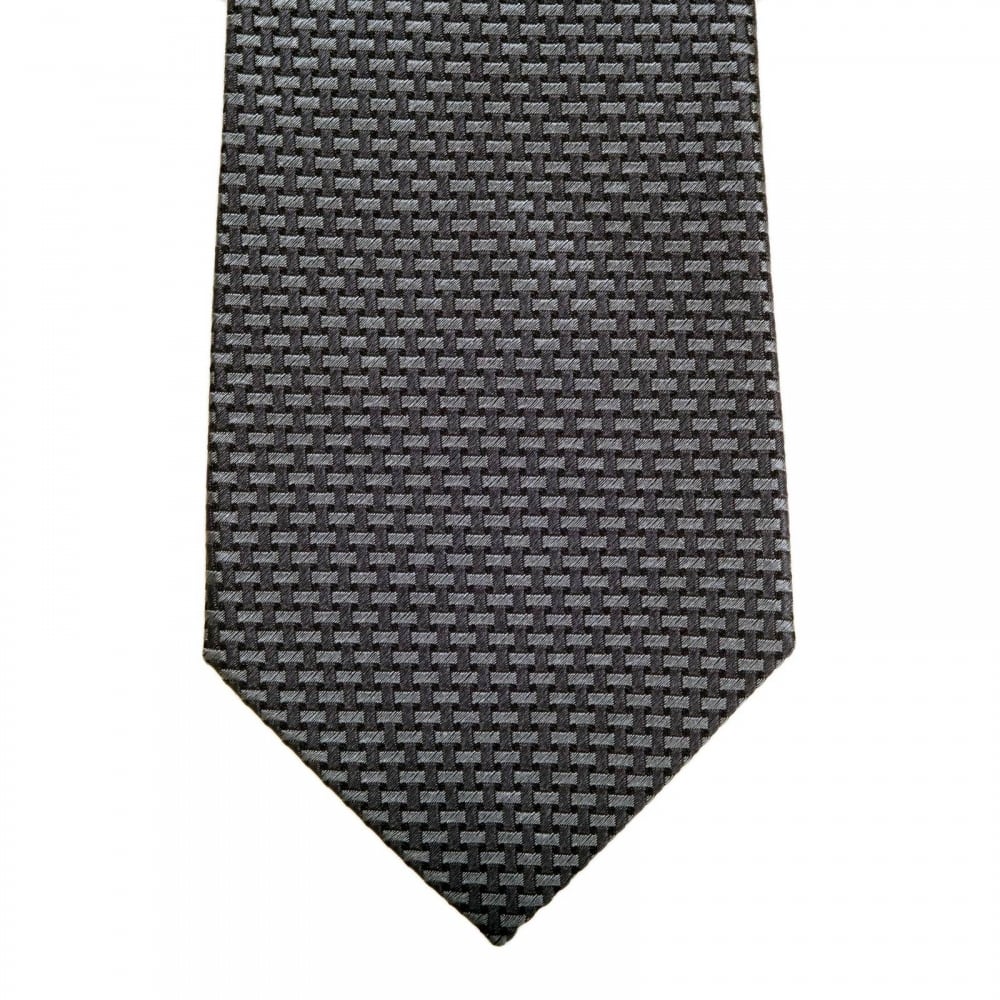 Dark and Light Grey Patterned Silk Tie with Jacquard Logo Lining
