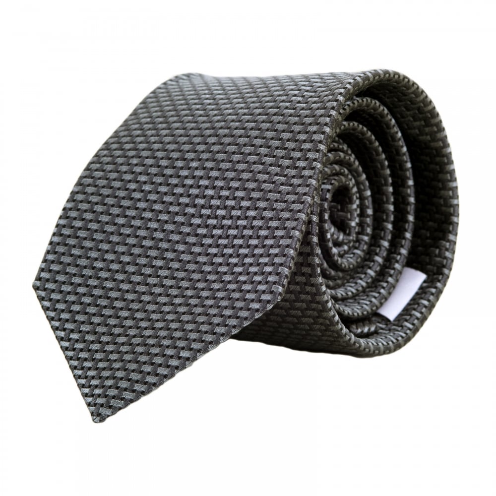 Dark and Light Grey Patterned Silk Tie with Jacquard Logo Lining