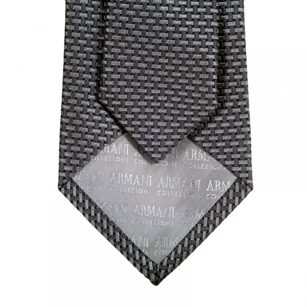 Dark and Light Grey Patterned Silk Tie with Jacquard Logo Lining