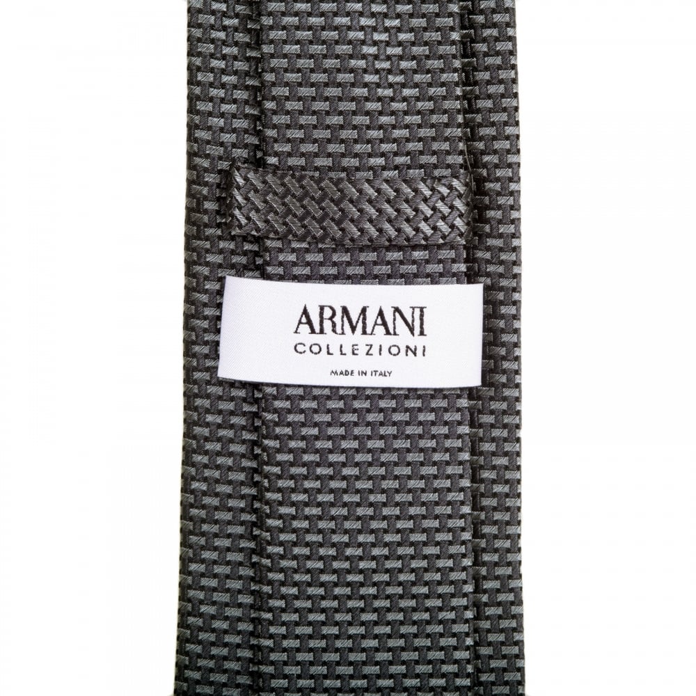 Dark and Light Grey Patterned Silk Tie with Jacquard Logo Lining