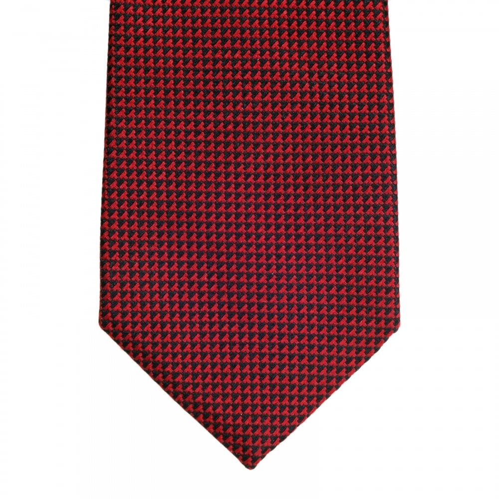 Red and Black Micro Patterned Silk Tie with Jacquard Logo Lining