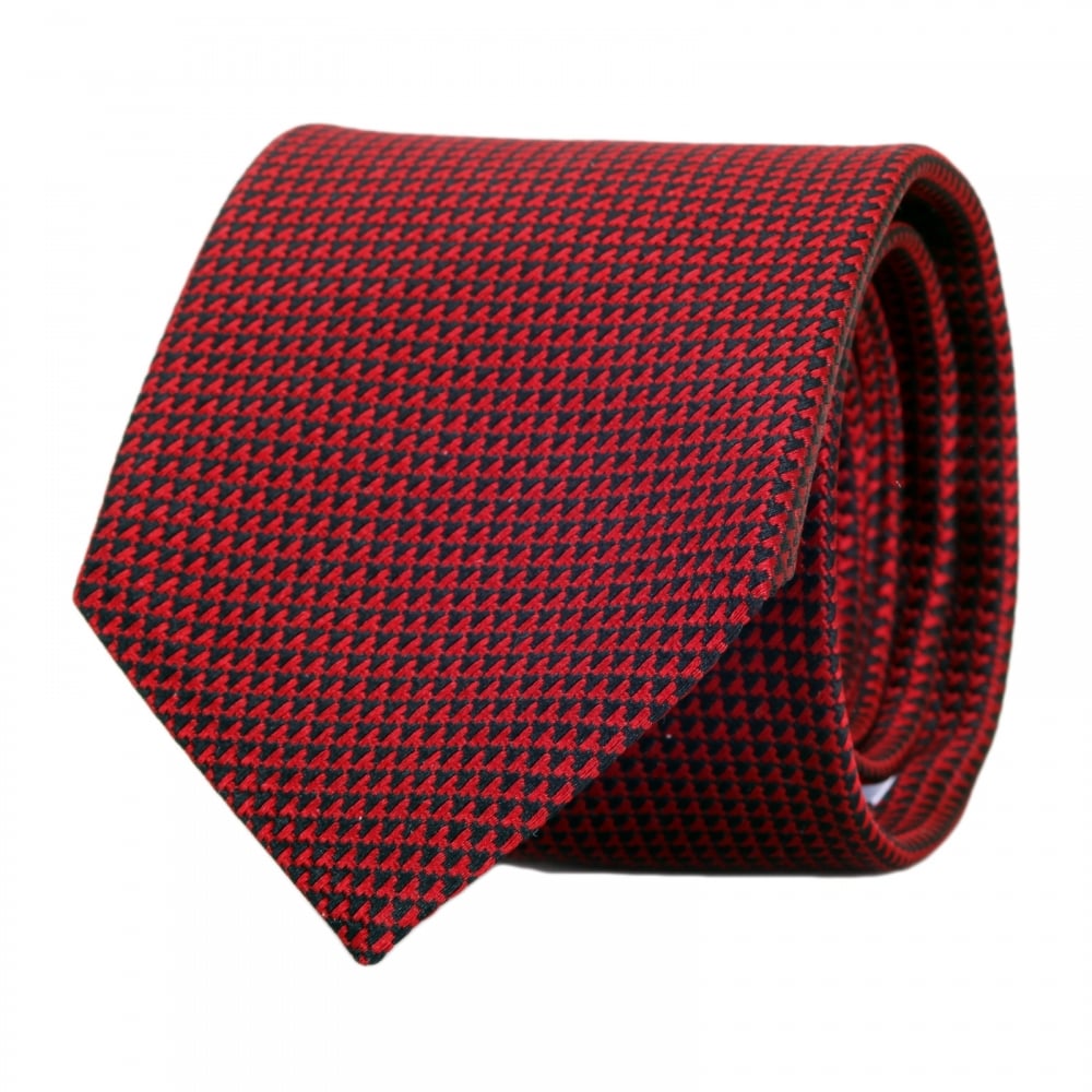 Red and Black Micro Patterned Silk Tie with Jacquard Logo Lining