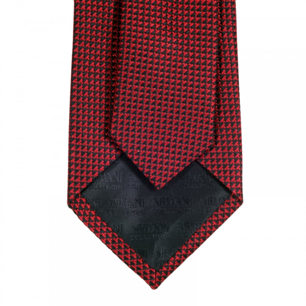 Red and Black Micro Patterned Silk Tie with Jacquard Logo Lining