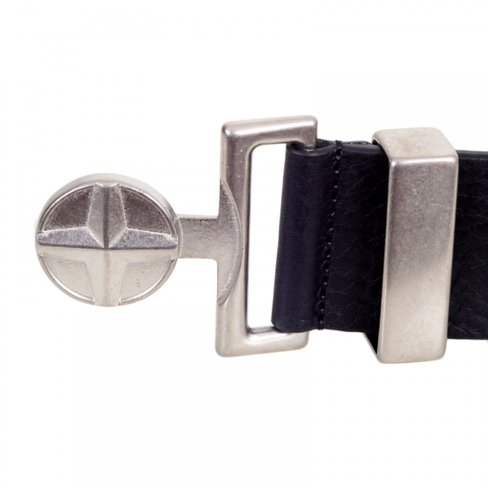 Black Leather Belt with Metal Side Release Adjustable Compass Logo Buckle
