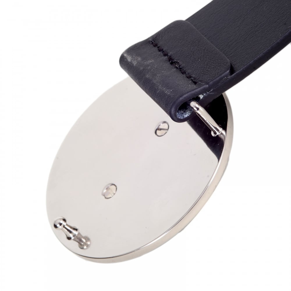 Black Leather Belt for Men FCU0060 FVTO with Silver Nickle Lion Head Buckle