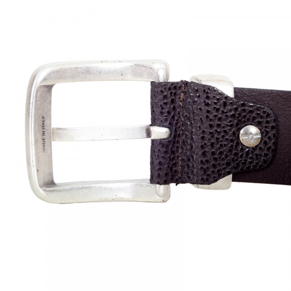 Dark Brown 06196 R6 Leather Belt with a Metal Rectangular Buckle and Belt Loop