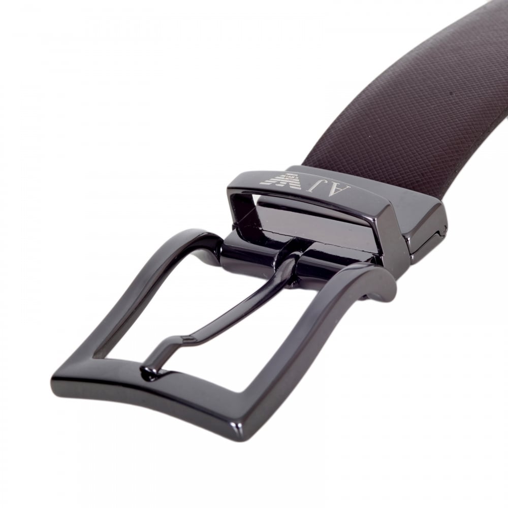 Reversible Italian Grain Leather Belt in Navy and Brown with High-shine Finished Gunmetal Buckle