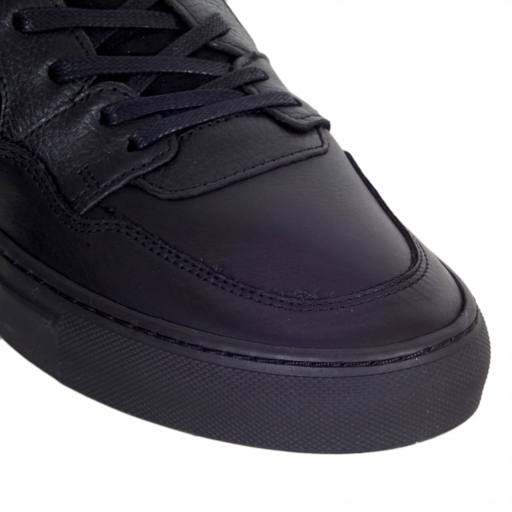 Black Woven Calf Skin Leather Sneakers with Gold Lace Eyelets