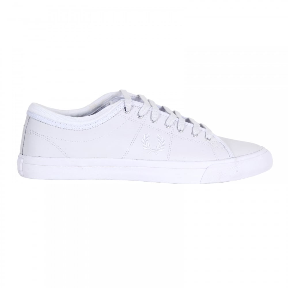 Mens White Leather Trainers with Kendrick Tipped Cuff and Rubber Sole
