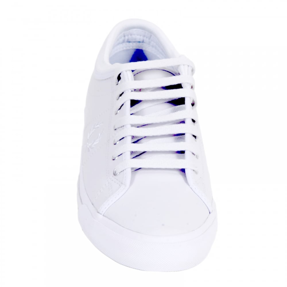 Mens White Leather Trainers with Kendrick Tipped Cuff and Rubber Sole