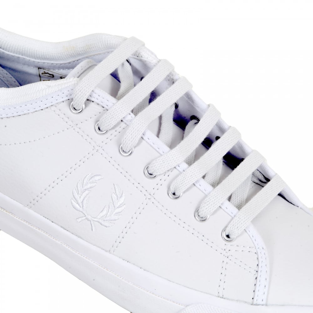 Mens White Leather Trainers with Kendrick Tipped Cuff and Rubber Sole