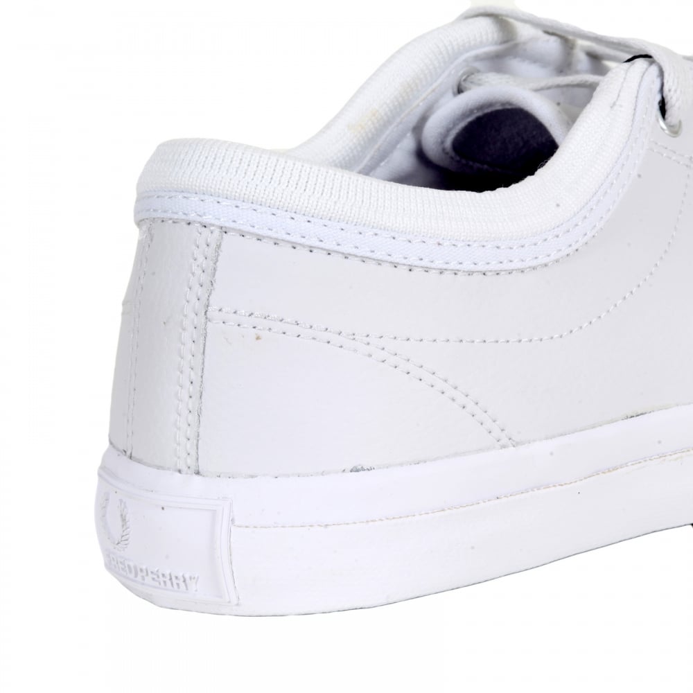 Mens White Leather Trainers with Kendrick Tipped Cuff and Rubber Sole