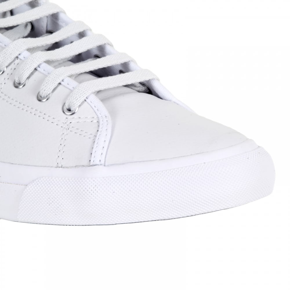 Mens White Leather Trainers with Kendrick Tipped Cuff and Rubber Sole