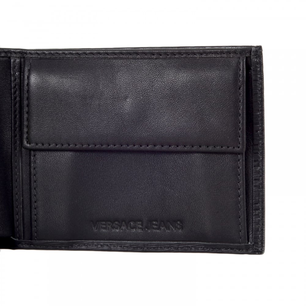 Mens Black Grain Leather Double Billfold Wallet  E3YMBPD3 with Coin Pouch and Eight Credit Card Space