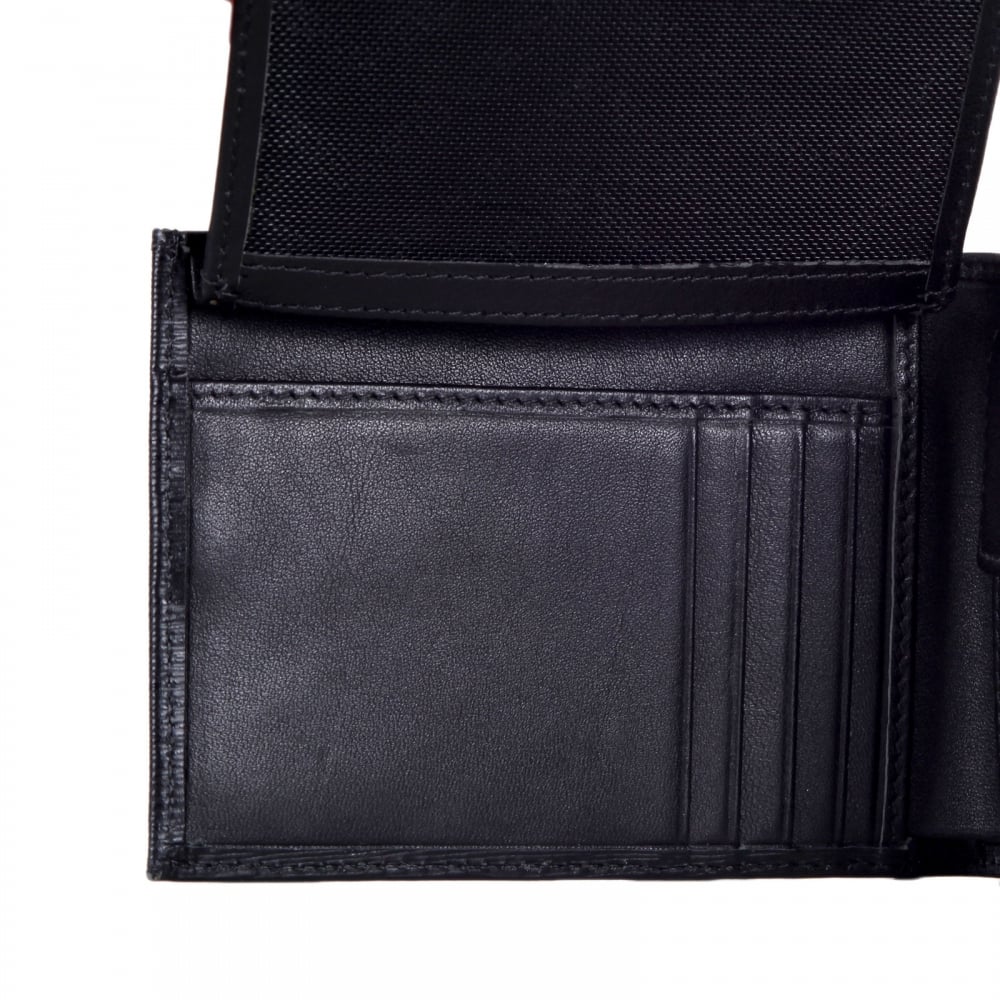 Mens Black Grain Leather Double Billfold Wallet  E3YMBPD3 with Coin Pouch and Eight Credit Card Space